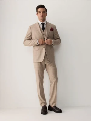 Reserved - Marynarka slim fit z wiskozą - beżowy