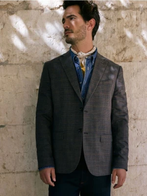 Reserved - Marynarka slim fit z wiskozą - brązowy