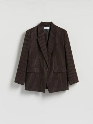 Reserved - Marynarka w prążek z wiskozą - ciemnobrązowy