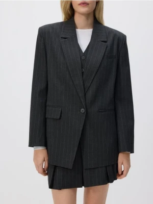 Reserved - Marynarka w prążek z wiskozą - ciemnoszary