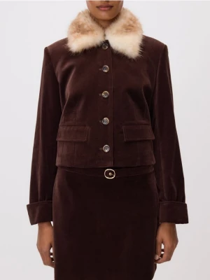 Reserved - Marynarka z kołnierzem z imitacji futra - ciemnobrązowy