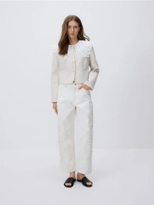 Reserved - Marynarka z koronkowym kołnierzykiem - beżowy