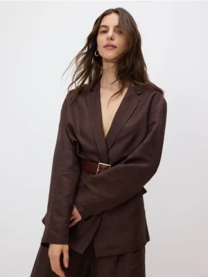 Reserved - Marynarka z lnem - ciemnobrązowy