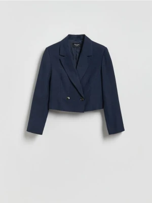 Reserved - Marynarka z lnem - granatowy