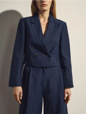 Reserved - Marynarka z lnem - granatowy