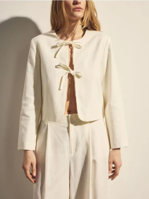 Reserved - Marynarka z lnem i wiskozą - biały