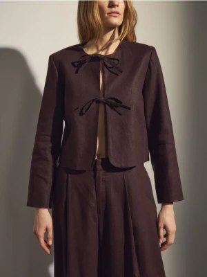 Reserved - Marynarka z lnem i wiskozą - ciemnobrązowy