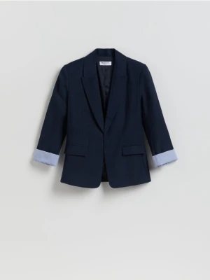 Reserved - Marynarka z lnem i wiskozą - granatowy