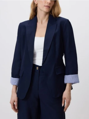 Reserved - Marynarka z lnem i wiskozą - granatowy