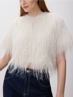 Reserved - Marynarka z metalizowaną nicią - kremowy