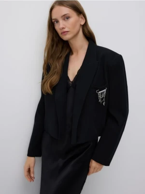 Reserved - Marynarka z ozdobną aplikacją - czarny