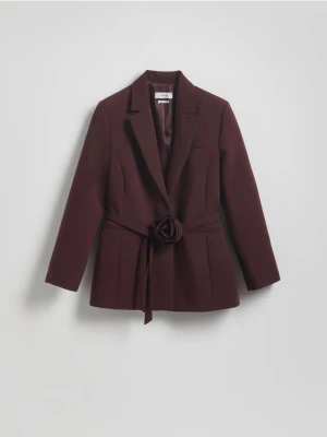 Reserved - Marynarka z ozdobną różą - burgundowy