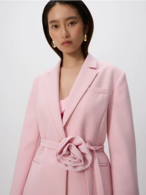 Reserved - Marynarka z ozdobną różą - pastelowy róż