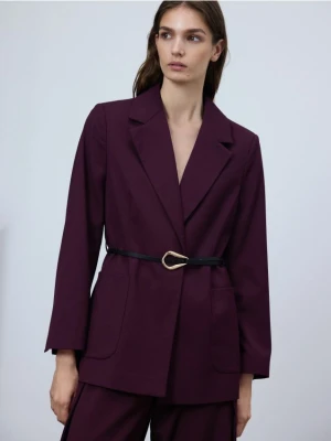 Reserved - Marynarka z ozdobnym paskiem - mahoniowy