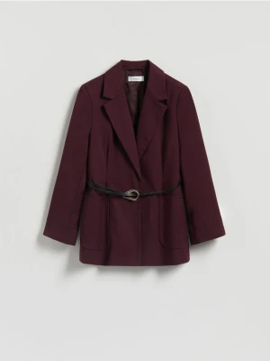Reserved - Marynarka z ozdobnym paskiem - mahoniowy