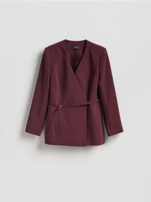 Reserved - Marynarka z paskiem - burgundowy