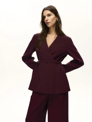 Reserved - Marynarka z paskiem - burgundowy