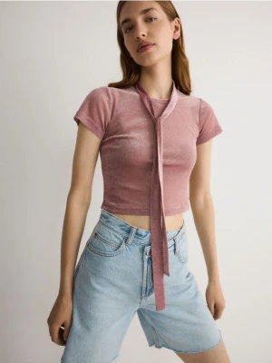 Reserved - Meshowa bluzka z szalem - różowy