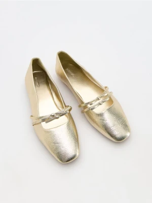Reserved - Metaliczne baleriny z imitacji skóry - złoty