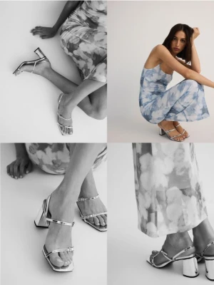 Reserved - Metaliczne sandały na klocku - srebrny