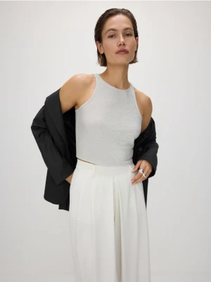 Reserved - Metaliczny top z lureksem - srebrny