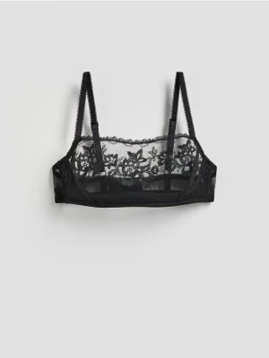 Reserved - Miękki biustonosz z haftem - czarny