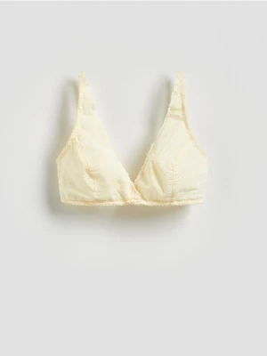 Reserved - Miękki biustonosz z haftem - jasnożółty