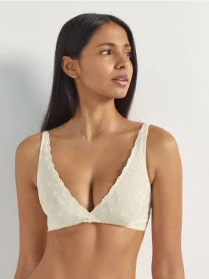 Reserved - Miękki biustonosz z haftem - jasnożółty