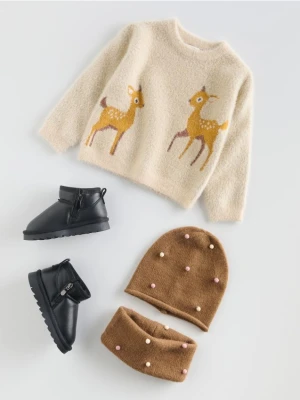 Reserved - Miękki sweter z aplikacją - wielobarwny