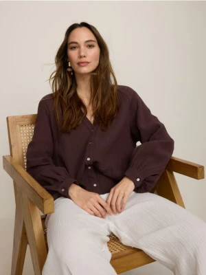 Reserved - Muślinowa bluzka - brązowy