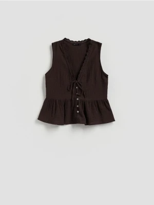 Reserved - Muślinowa bluzka - ciemnobrązowy