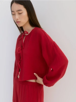 Reserved - Muślinowa bluzka z wiązaniami - czerwony