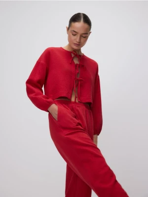 Reserved - Muślinowa bluzka z wiązaniami - czerwony