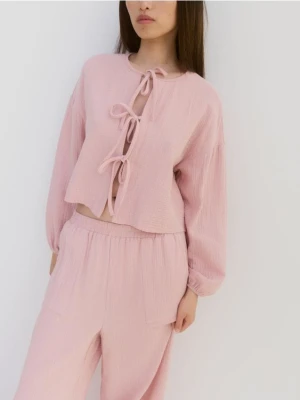 Reserved - Muślinowa bluzka z wiązaniami - pastelowy róż