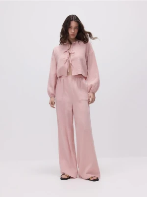 Reserved - Muślinowa bluzka z wiązaniami - pastelowy róż