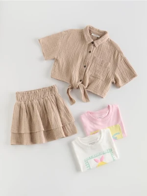 Reserved - Muślinowa koszula z wiązaniem - beżowy