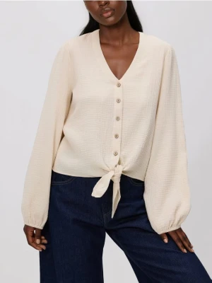 Reserved - Muślinowa koszula z wiązaniem - beżowy