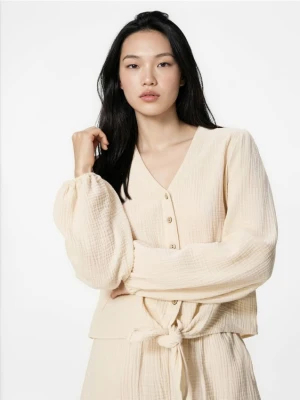 Reserved - Muślinowa koszula z wiązaniem - beżowy