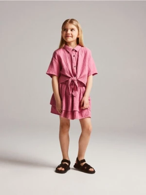 Reserved - Muślinowa koszula z wiązaniem - brudny róż