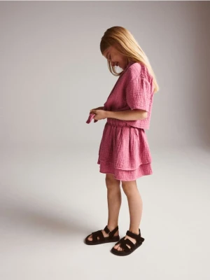 Reserved - Muślinowa koszula z wiązaniem - brudny róż