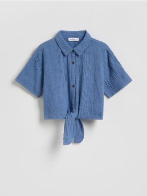 Reserved - Muślinowa koszula z wiązaniem - niebieski