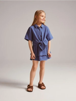 Reserved - Muślinowa koszula z wiązaniem - niebieski