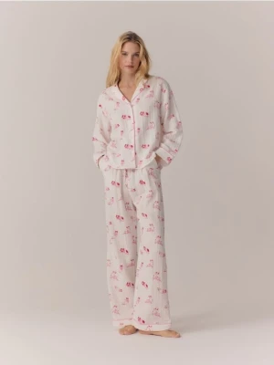 Reserved - Muślinowa piżama dwuczęściowa - złamana biel