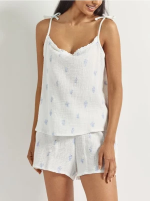 Reserved - Muślinowa piżama dwuczęściowa - złamana biel