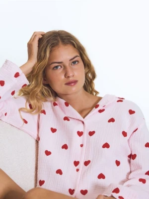 Reserved - Muślinowa piżama w serca - różowy