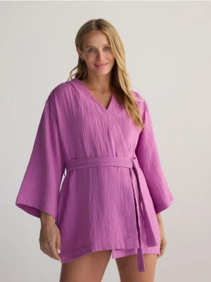 Reserved - Muślinowa sukienka kimono - fioletowy