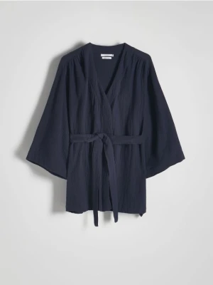 Reserved - Muślinowa sukienka kimono - granatowy