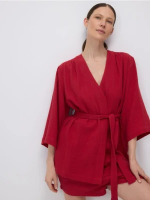 Reserved - Muślinowa sukienka kimono - intenstywna czerwień