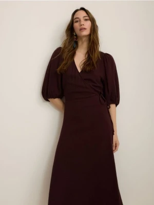 Reserved - Muślinowa sukienka midi - brązowy