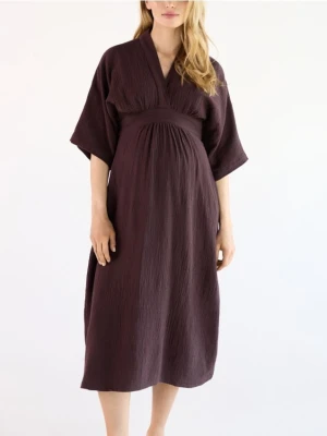 Reserved - Muślinowa sukienka midi - ciemnobrązowy